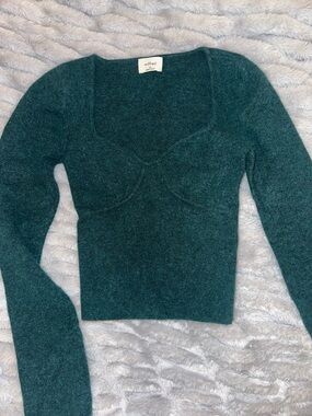 Aritzia Deep Teal Knit Square Neck Sweater